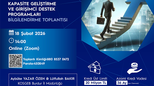 KOSGEB KAPASİTE GELİŞTİRME VE GİRİŞİMCİ DESTEK PROGRAMLARI BİLGİLENDİRME TOPLANTISI 18 ŞUBAT 2026 (ONLİNE)